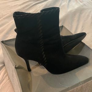 Black suede half boot zip braid trim size 6